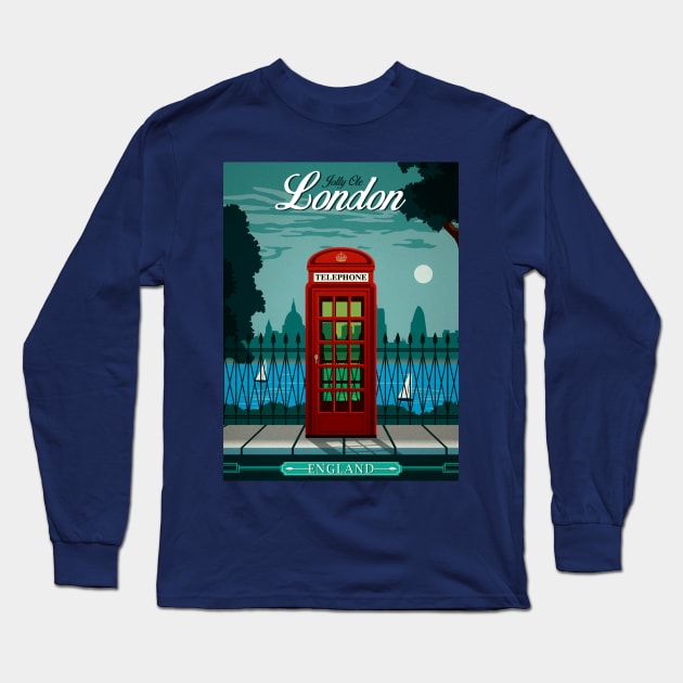 Vintage Travel Poster - London Phone Booth - Not Tardis Long Sleeve T-Shirt by Starbase79